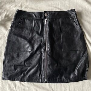 SOLD !! Black Faux Leather Mini Skirt with Front Zipper